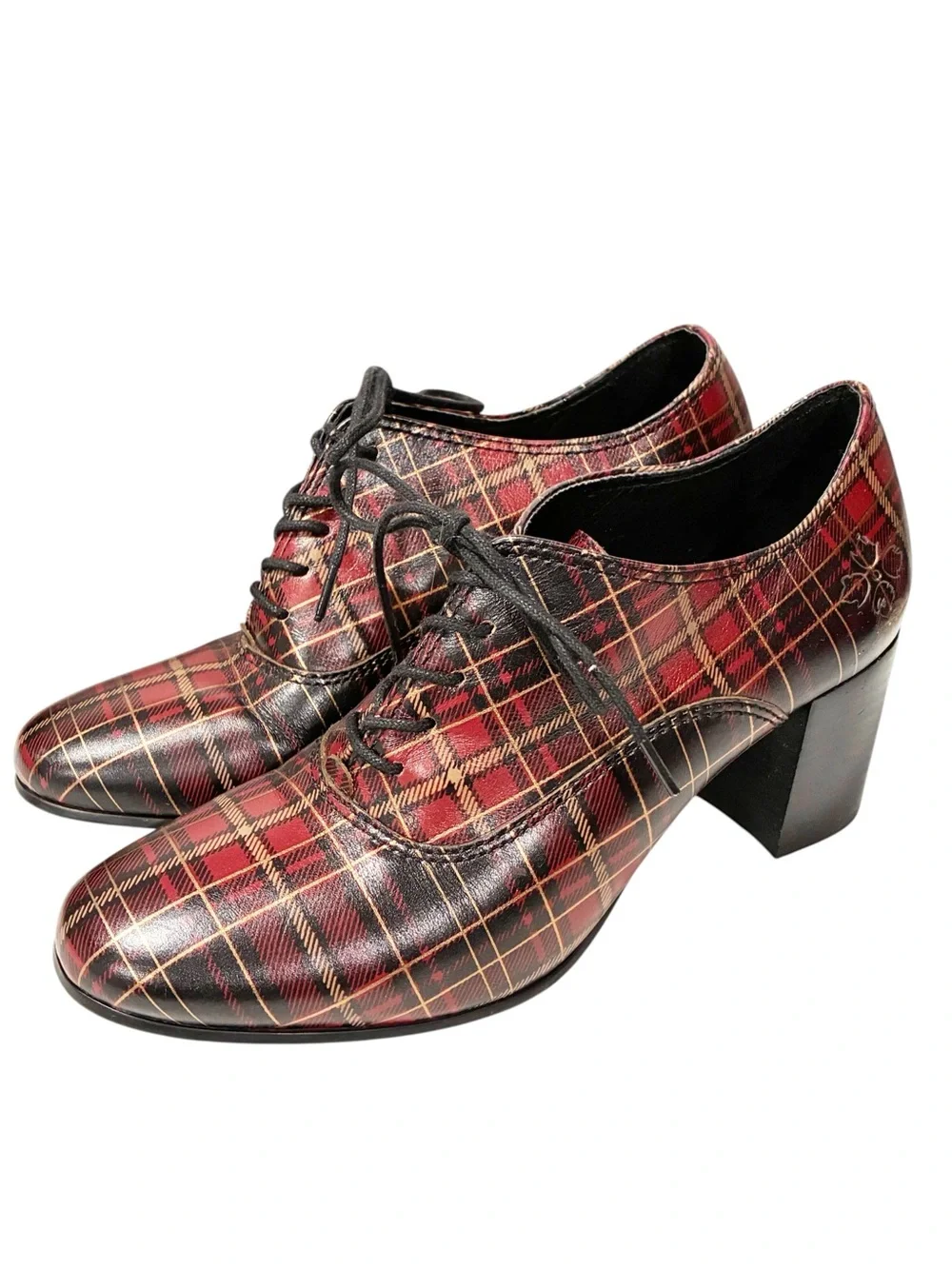 Patricia Nash Mara Shooties Oxford Shoes Italian Red Gold Tartan Lace Up Size 6